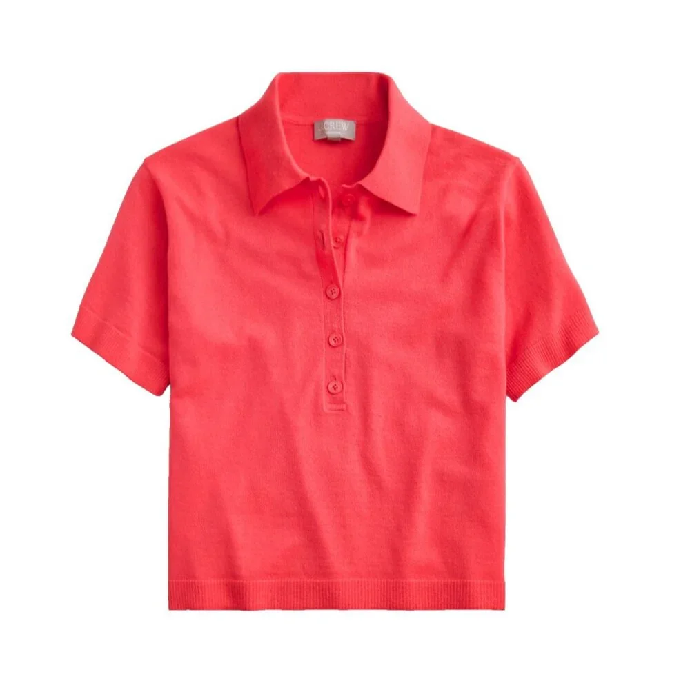 NWT J.Crew Featherweight Cashmere Short-Sleeve Sweater-Polo in Neon Primrose L